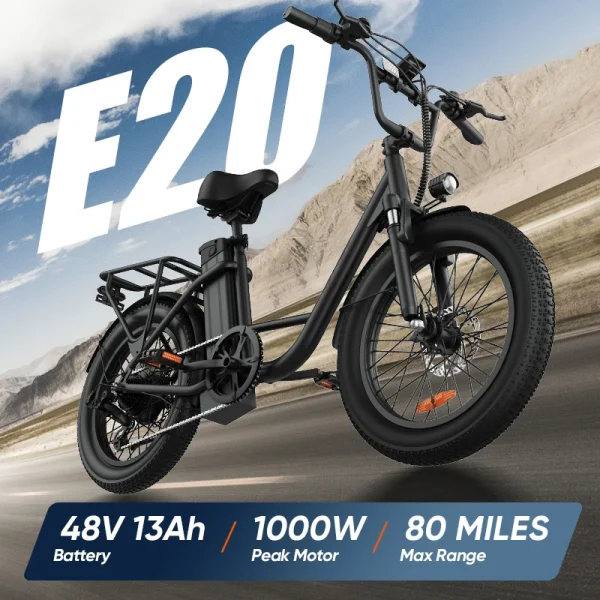 URLIFE 1000W Electric Bike 20MPH, Fat Tire, 7-Speed Dual Disc Brake