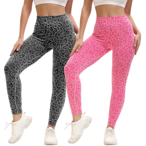 2pcs Women's High Waist Leopard Print Yoga Leggings