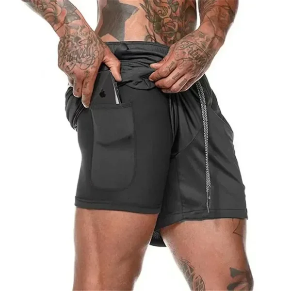 Men Double Layer Fitness Gym 2 in 1 Sports Shorts