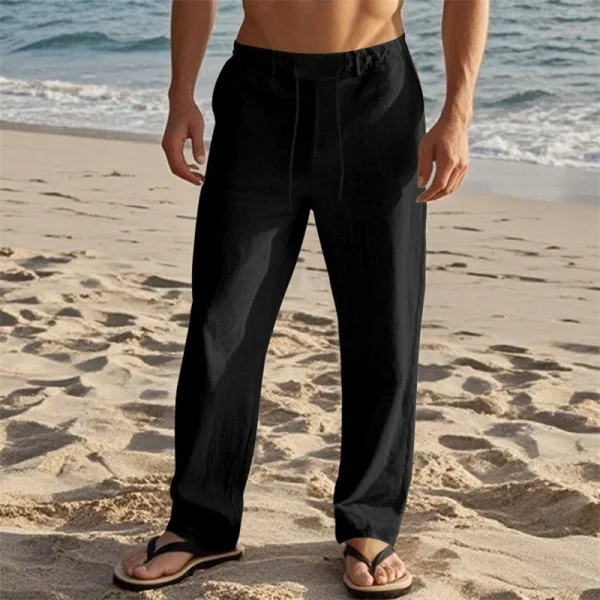 Men Lightweight Drawstring Straight Leg Linen Pants with Pockets