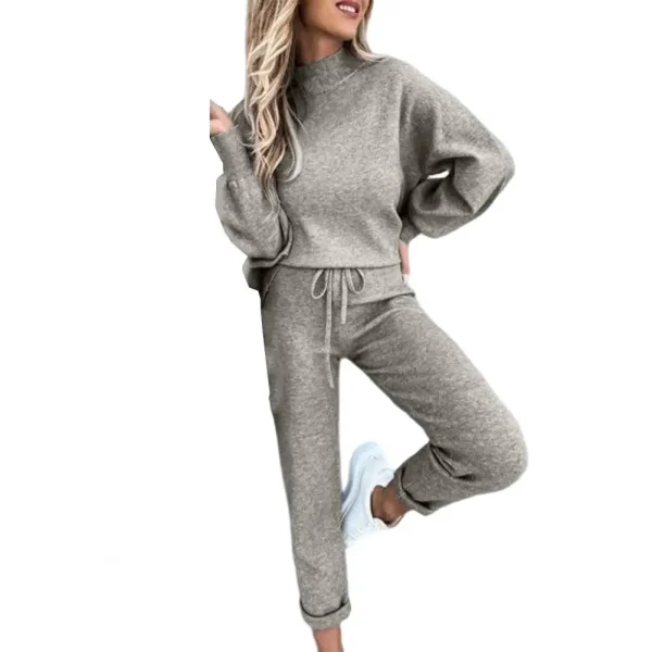 2 Pcs Women Tracksuit Turtleneck Casual Elastic Waist