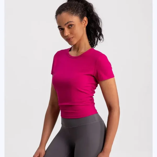 Women Ribbed Yoga T-Shirt Breathable Blouse Short sleeve